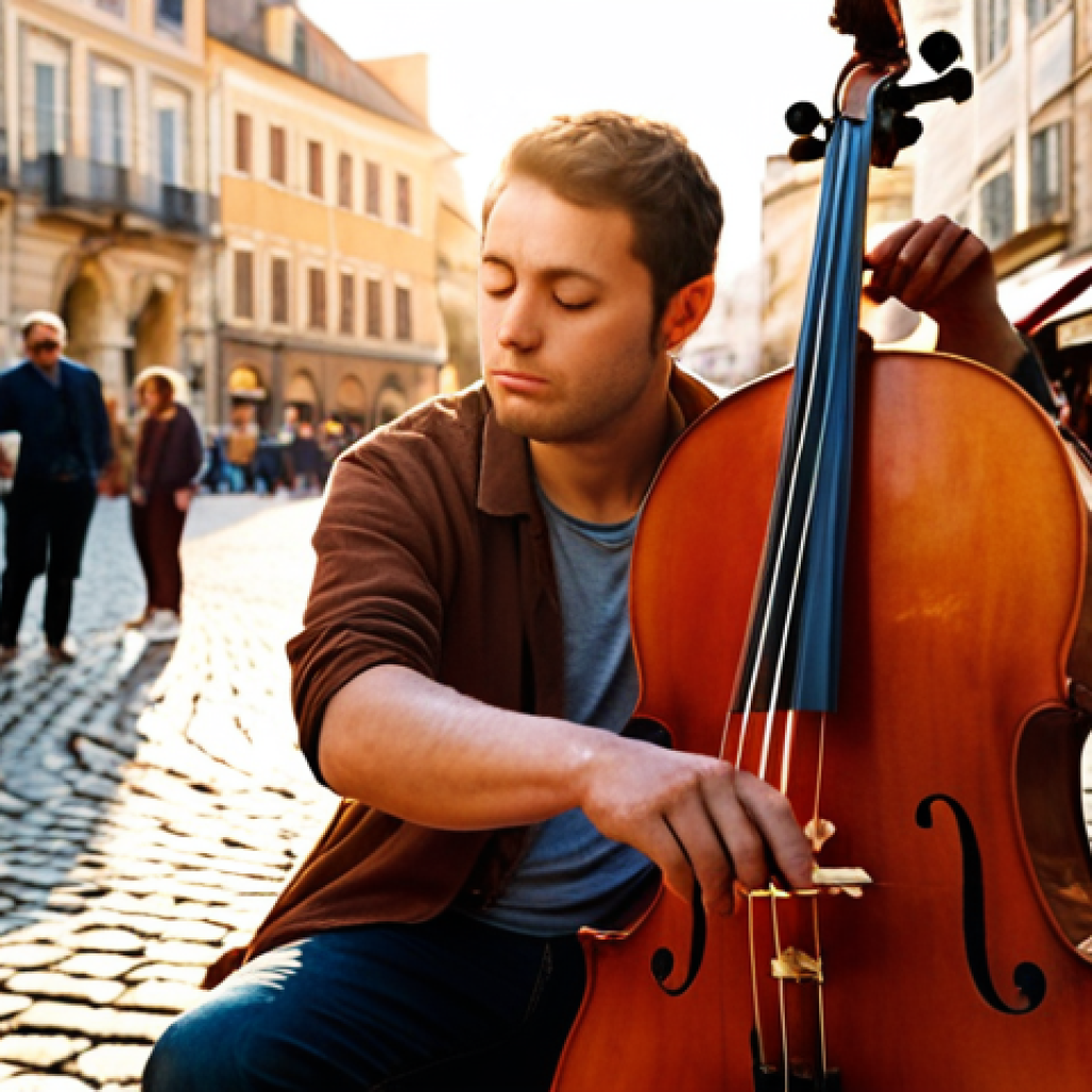 **Prompt 1:** A seasoned street musician playing a soulful cello in a bustling European city square at golden hour. The performer's eyes are closed, deeply connected to their instrument, as light reflects off the ancient cobblestones. A diverse crowd, captivated and momentarily paused from their daily rush, forms an intimate semi-circle, with subtle eye contact between performer and onlookers. The atmosphere is one of shared human connection and quiet awe. High-resolution photography, warm cinematic lighting, shallow depth of field.