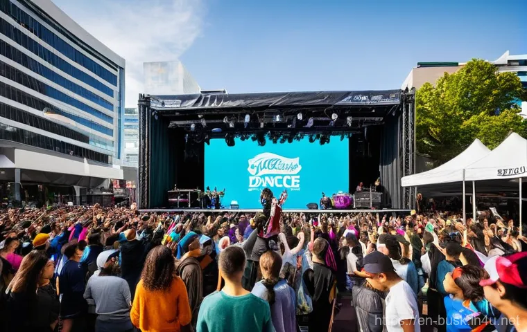 거리공연 관련 브랜드 협찬 - **Prompt:** A bustling, vibrant street scene in a major European city like London's Covent Garden or...