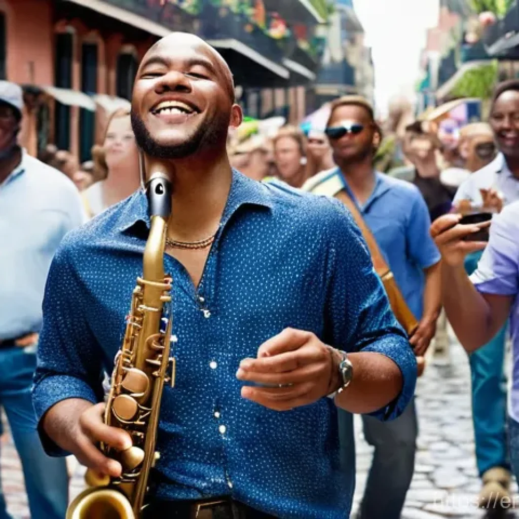 거리공연과 비주얼 아트 - **Prompt 1: The Soulful Saxophonist of the French Quarter**
"A vibrant, high-energy photograph ...