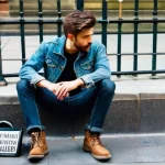 Home 4 거리공연 관련법 - **Prompt:** A gritty, photo-realistic image of a male street musician in his late 20s, with short, s...