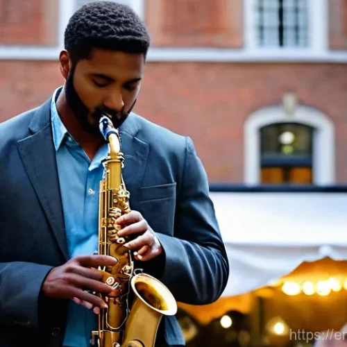 Home 14 거리공연의 교육적 가치 - **Prompt 1: Resilient Urban Musician**
A solo male street saxophonist in his late 20s, with a st...