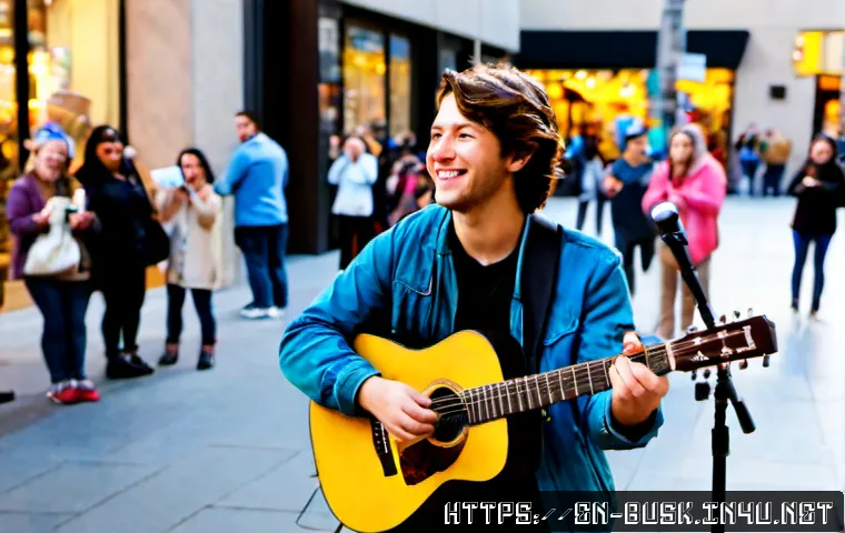 Home 17 거리공연의 팬층 구축 - Photorealistic candid street performance in a lively pedestrian plaza in a modern American city, cha...